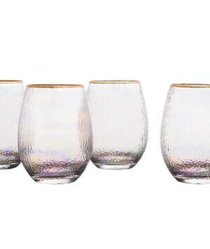 Celine Gold Stemless Wine Goblets, Set of 4 Iridescent NEW 16 ounces